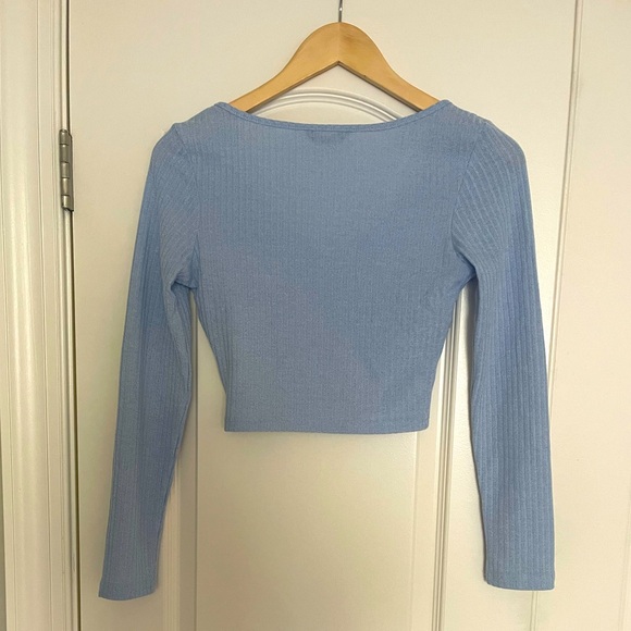 Blue Ribbed Crop Top - Picture 2 of 3